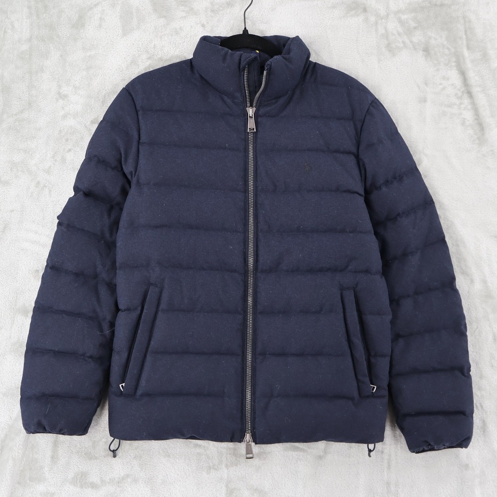 Polo Ralph Lauren Colden Herringbone Down Jacket Men XS Navy Wool Blend Zip NWT